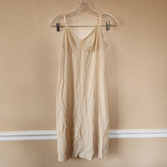 Vanity Fair Full Slip Womens 36 Medium Ivory Antron Nylon Lace Trim Back Split - Picture 1 of 11